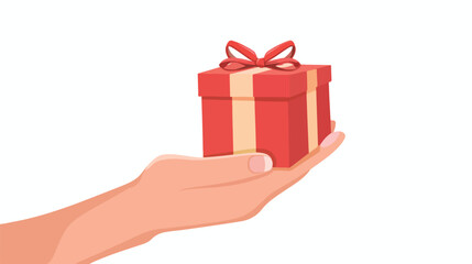 Hand giving gift on white background Flat vector isolated