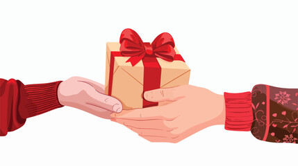Hand giving gift on white background Flat vector isolated