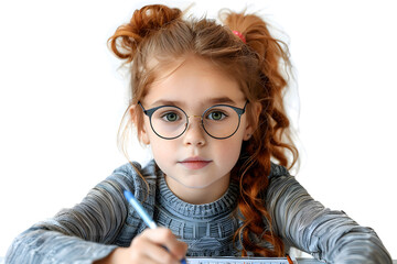 
Imagine
3d




Photo portrait of funny-looking elementary school girl in eyeglasses diligently writing isolated on white background