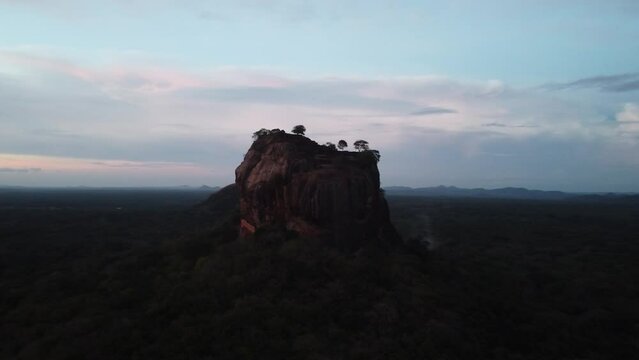 Sunrise video drone landscape of Sigiriya lion´s rock in sri lanka