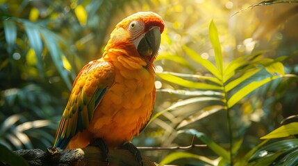 Sunlit macaw on a tropical perch