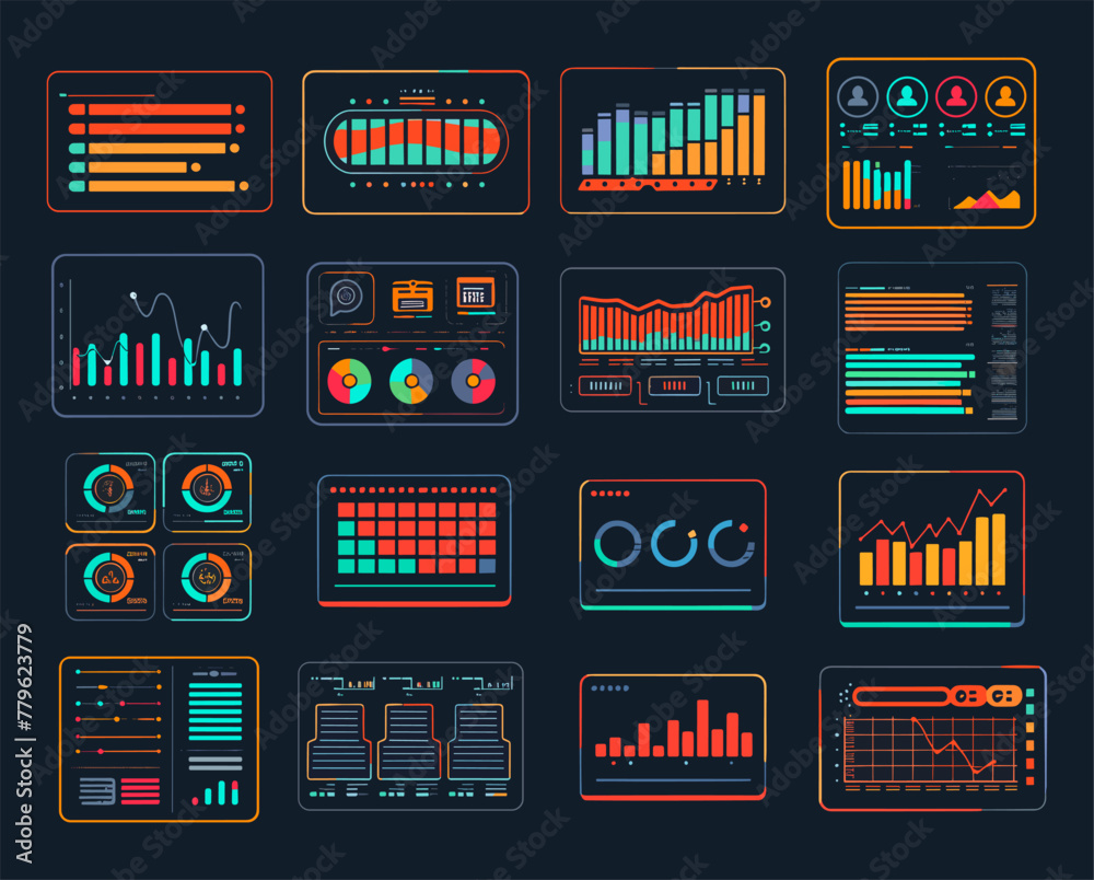 Poster hud diagrams ui futuristic technology infographic cartoon hologram chart graph display control dashb