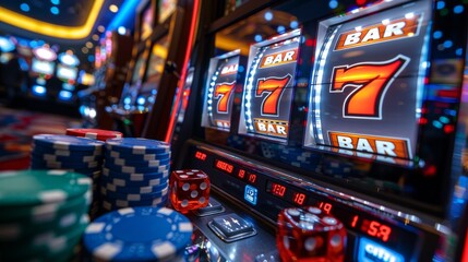 Casino excitement with slot machine jackpot - obrazy, fototapety, plakaty