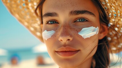 Seaside Glow: Young Woman Embraces Summer Sun Care - Generative AI