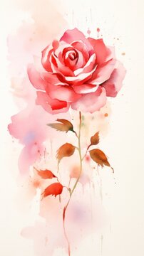 Rose watercolor light background natural paper texture abstract watercolur Rose pattern splashes aquarelle painting white copy space for banner design, greeting card