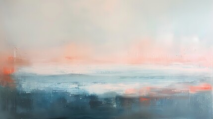 Fototapeta na wymiar Muted coral and sky blue merge in a subtle and calming abstract display, capturing the essence of a serene sunrise.