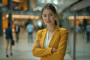 Fototapeta premium Corporate Confidence: Stylish Young Businesswoman's Poise - Generative AI