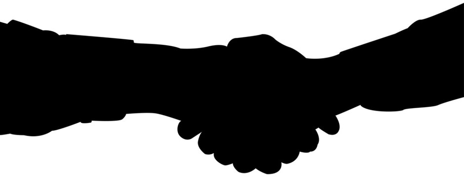 recommend clip art: Business agreement concept: Two businessman shaking hands silhouette. Two people handshaking vector illustraion.