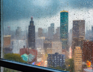 Rainy day in New York City, view from a window.