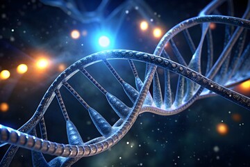 DNA helix model demonstration on dark background