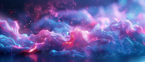 Abstract neon lights cascade, a 3D-rendered dance of pink and blue energy - obrazy, fototapety, plakaty