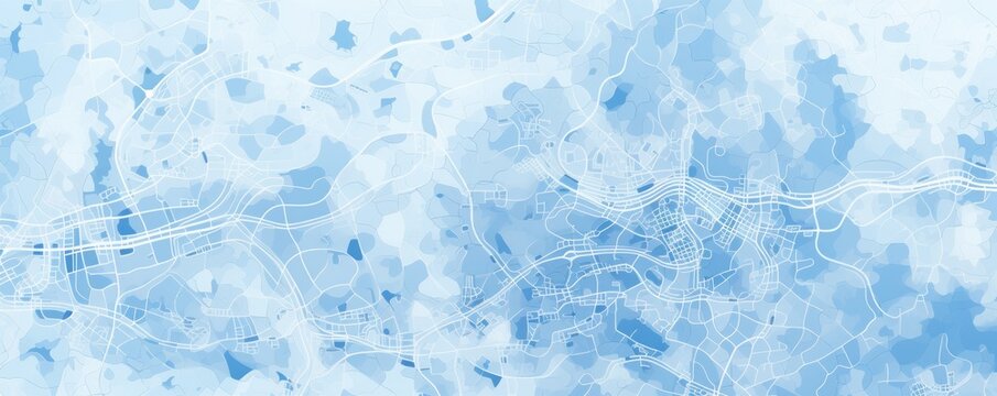 Sky Blue and white pattern with a Sky Blue background map lines sigths and pattern with topography sights in a city backdrop