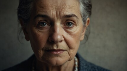 elderly woman serious intimate portrait looking at camera from Generative AI
