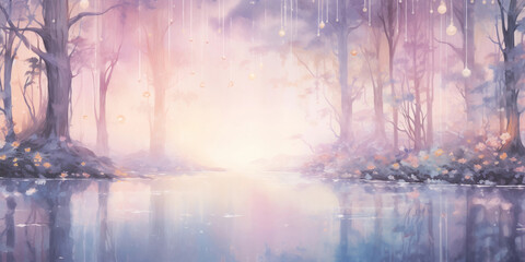 watercolor painting sunset in the forest random tones background paper simple scene dreamy