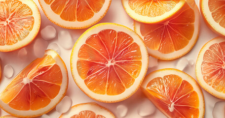 orange and grapefruit slices with ice on background - obrazy, fototapety, plakaty