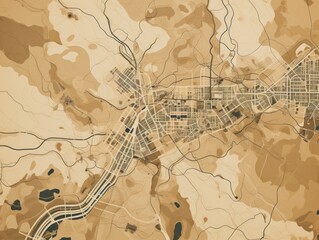 Tan and white pattern with a Tan background map lines sigths and pattern with topography sights in a city backdrop