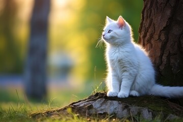 Naklejka na ściany i meble Enchanting white kitten a charming young cat with fluffy white fur, appealing and delightful pet