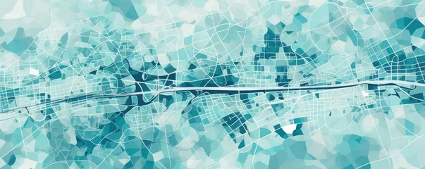 Deurstickers Teal and white pattern with a Teal background map lines sigths and pattern with topography sights in a city backdrop © Michael
