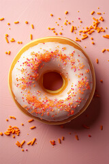 delicious appetizing glazed donut, top view, vertical photo