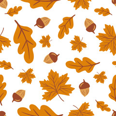 Autumn seamless pattern fall season foliage, leaves background