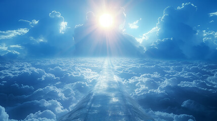 Staircase leading to the heavenly sky towards the light