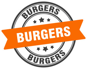burgers stamp. burgers label on transparent background. round sign
