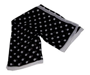 Women's silk scarf. Black. White polka dots . Isolated white background	