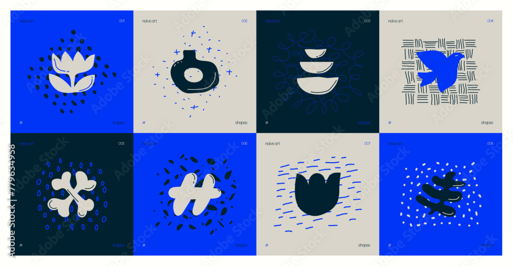 Leinwandbilder set of compositions from silhouettes minimalistic bizarre childish abstract unusual shapes and textu
