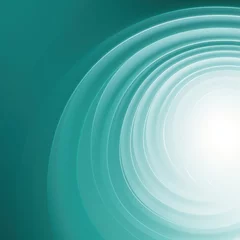 Tuinposter Teal background, smooth white lines, radians swirl round circle pattern backdrop with copy space for design photo or text © Michael