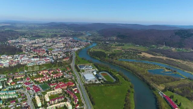 Beautiful Panorama Mountains River San Valley Sanok Aerial View Poland