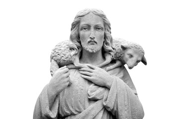 Jesus Christ Good Shepherd. Faith, religion, Christianity, God concept. Black and white image. - 779636334