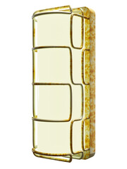 The old wall light bulb  in a rusty iron cover.,Glowing wall mounted light bulb.,old lamp.