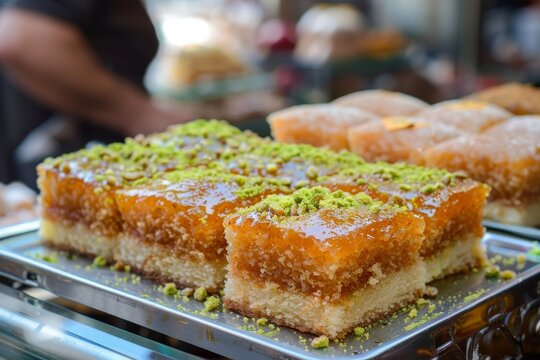 Kanafeh pieces available at Jordanian sweet shop