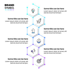 Infographic template. 6 connected hexagons in a vertical line