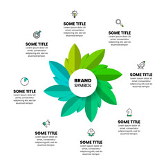 Infographic template. 8 leaves with icons and text