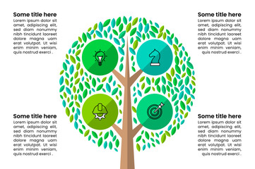 Infographic template. Abstract tree with 4 circles and icons