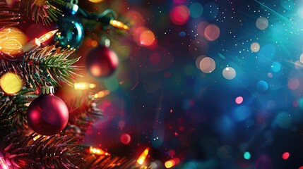 Fototapeta na wymiar Christmas tree decorations with bokeh lights 