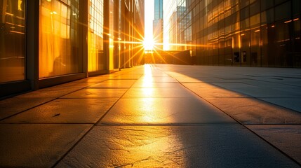 Sunlight Reflection on Shiny City Pavement - obrazy, fototapety, plakaty