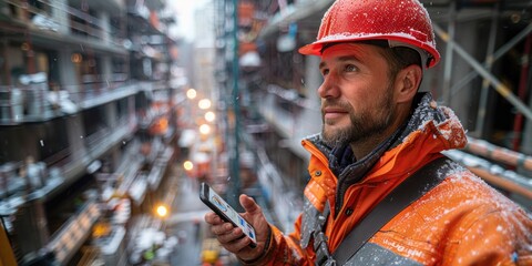 Construction Worker Checking Digital Plans