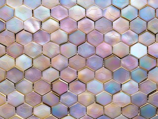 A pattern of hexagons with a purple and gold color scheme. The hexagons are arranged in a way that creates a sense of depth and movement. Scene is one of elegance and sophistication