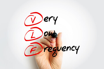 VLF - Very Low Frequency acronym with marker, technology concept background
