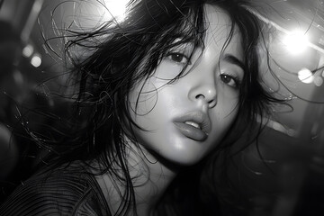 Black and white art fashion portrait of beautiful Asian woman