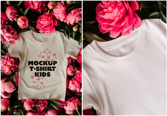 Mockup T-shirt Kids Background Flowers Generated Ai