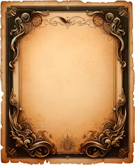 Blank old paper with vintage antique border. Vintage paper or parchment sheet isolated on transparent background.