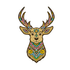 Deer mandala. Animal Vector illustration Ornamental flower in Zen boho style. Retro Magic drawing - 779639987