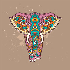 Elephant mandala retro. Vector illustration. Flower Ethnic drawing. Elephante animal nature in Zen boho style. Coloring page, hippie, eastern style - 779640104