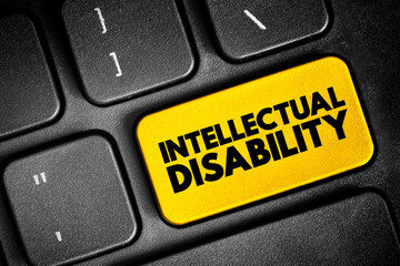 Intellectual disability - generalized neurodevelopmental disorder, text button on keyboard, concept background - obrazy, fototapety, plakaty