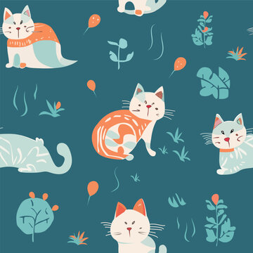 Seamless char Cat pattern design Vector illustrator