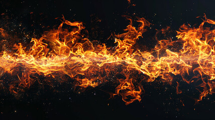 Fototapeta na wymiar Fire flames isolated on black background with copy space for text or decoration