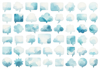Fototapeta premium A variety of blue watercolor speech bubbles, ideal for communication concepts, social media graphics, and World Water Day campaigns